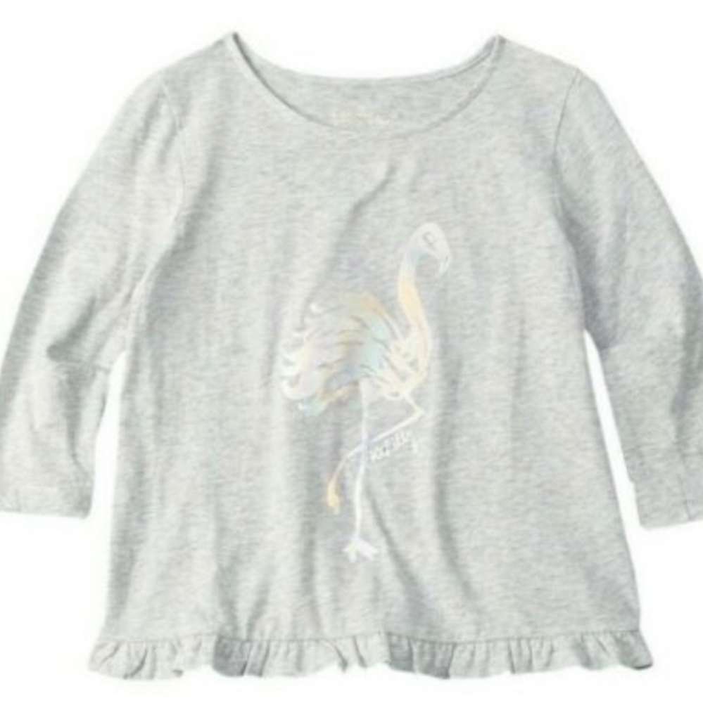 Lilly Pulitzer Girl's Light Gray Long Sleeve Flamingo Top Holographic XL